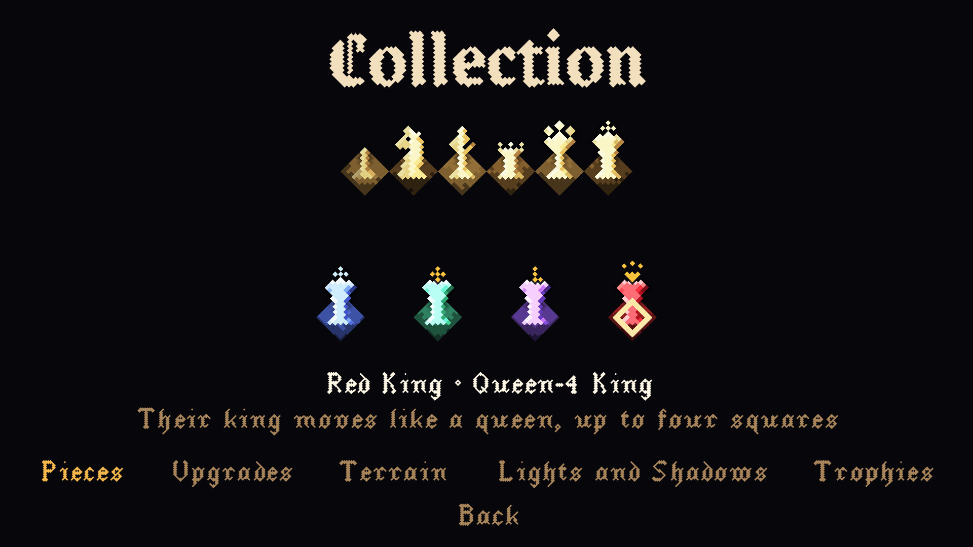 The collection of pieces and relics.